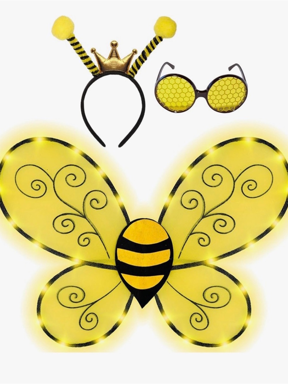 New Bee Costume with Light Up Wings, Headband & Glasses Set